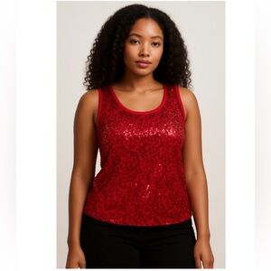 George Women's Sparkling Red Sleeveless Sequined Tank Top Siize XL 16-18